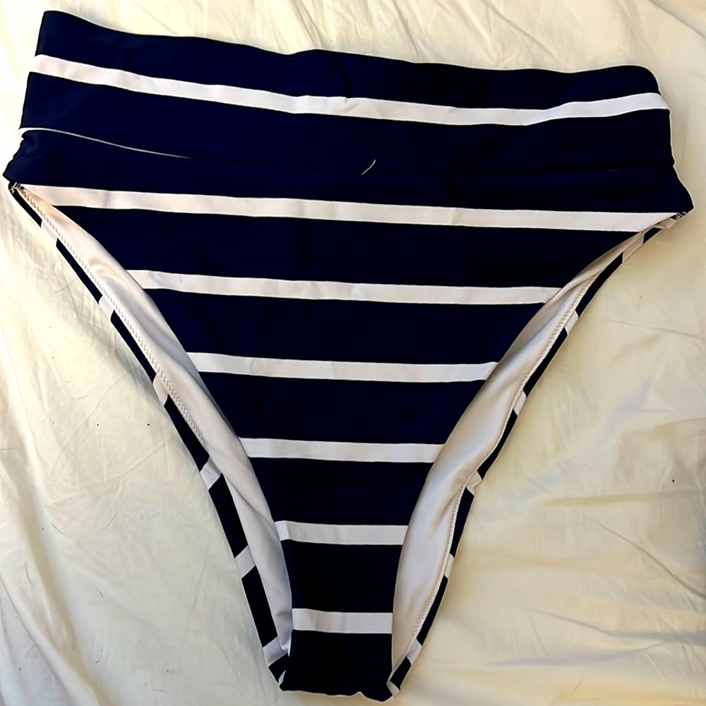 Aerie navy blue & white stripes high waisted high cut cheeky bikini bottoms